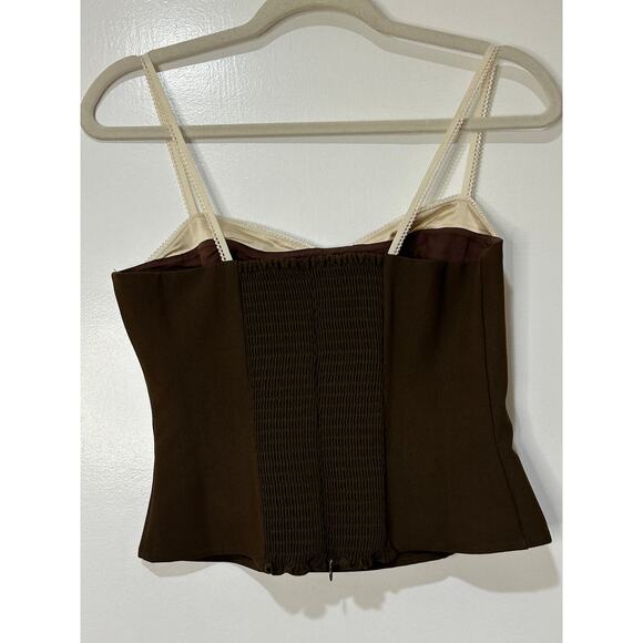 Reformation Melanie Lace Trim Crop Top Brown Cream Size 6 NWOT Sweetheart Neck - Picture 10 of 14